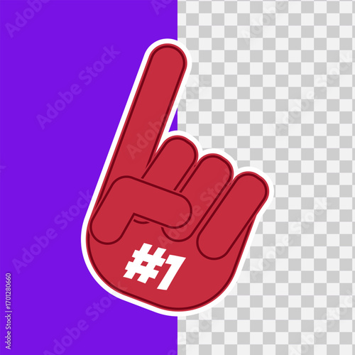 Vibrant red foam finger illustration proudly displaying the number one, symbolizing ultimate success and enthusiastic fan support at sporting events