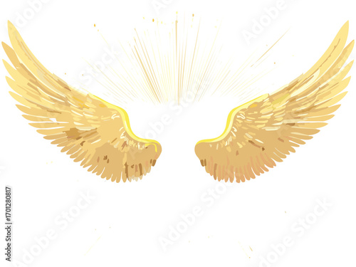 Abstract soundwave-inspired vectors resembling hymns, subtly shaped into angel wings and golden radiance
