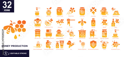 Honey production glyph gradient icon set