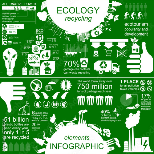 Ecological environmental protection visual information charts and vector graphics