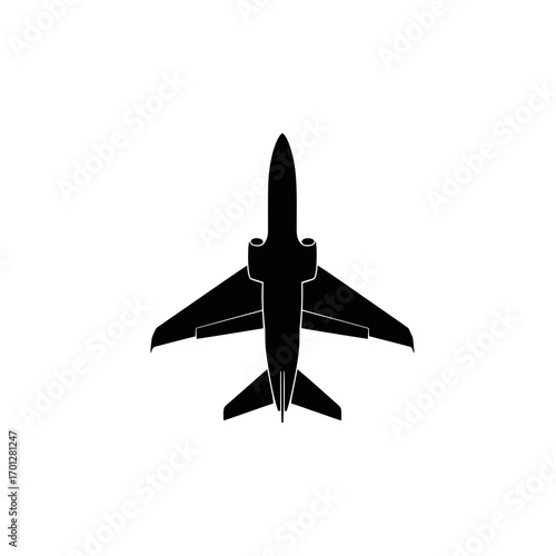 Top view silhouette of a private jet airplane isolated on white background