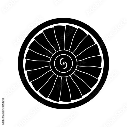 Jet engine turbine fan silhouette isolated on white background