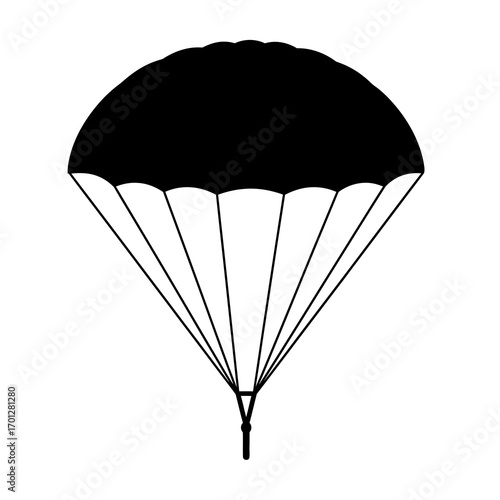Black parachute silhouette isolated on white background