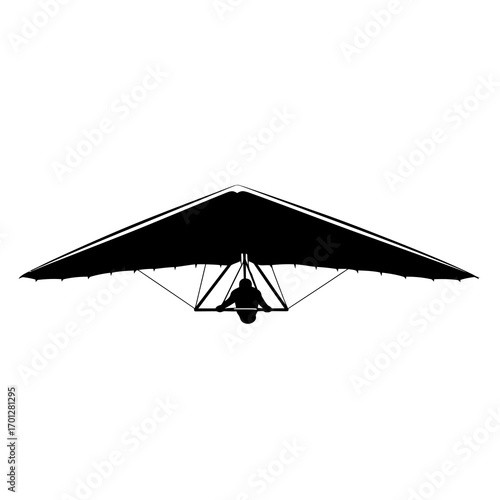 Hang glider pilot silhouette flying isolated on white background