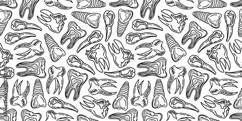 doodle Teeth Pattern background. doodle tooth pattern background. dental seamless pattern background.