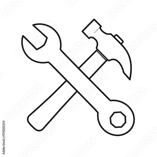 Crossed wrench and hammer