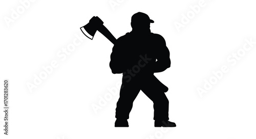 a firefighter holding an axe in action silhouette