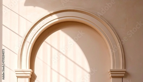 Cream Colored Archway with Sunlight Shadow Pattern