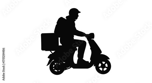 delivery person riding scooter carrying box silhouette