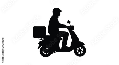 delivery person riding scooter with box silhouette