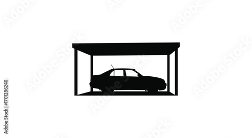car parked under shelter with roof silhouette