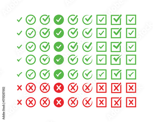 Yes or no symbol, approved or rejected icon for the user interface