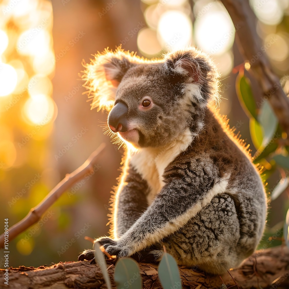 Naklejka premium Koala in golden sunlight