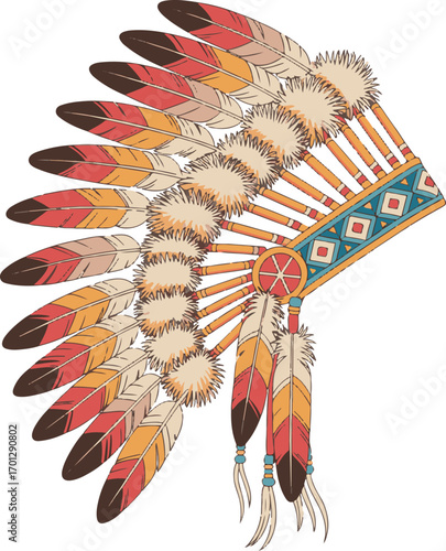 Colorful native american headdress with feathers and beading