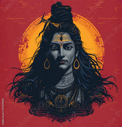 Detailed artistic rendition of hindu deity shiva, suitable for religious websites, educational materials, or cultural publications focusing on hinduism.
