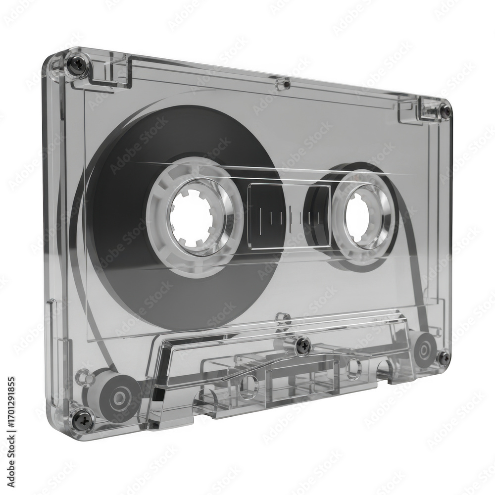 Naklejka premium Transparent audio cassette tape isolated on transparent background for recording