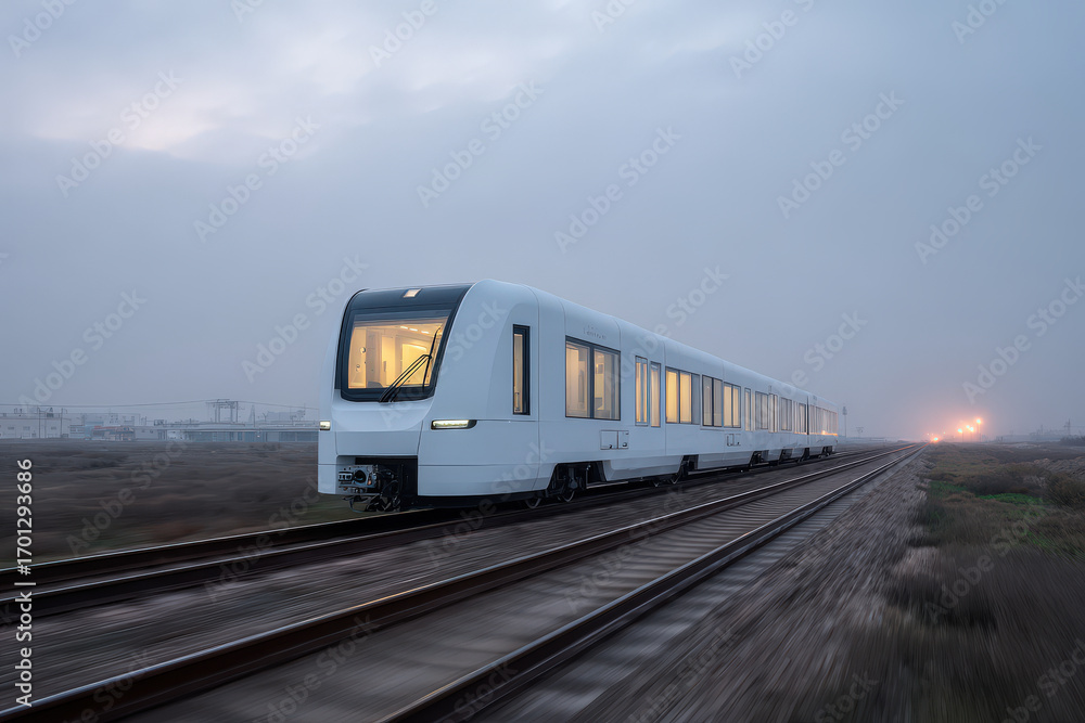 Fototapeta premium imagine futuristic houses that glide effortlessly along rail tracks revolutionizing concept of living space