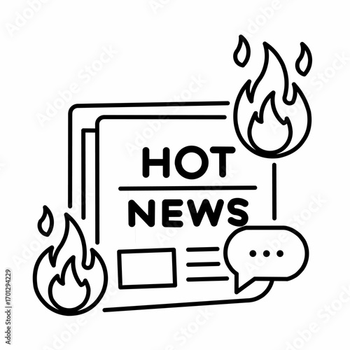 News icon, flame and conversation symbol
