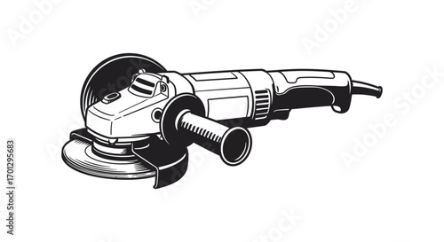angle grinder tool shown in black and white silhouette