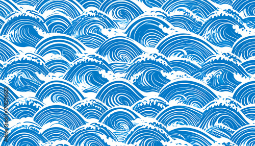 Blue Ocean Waves Pattern Seamless Background.