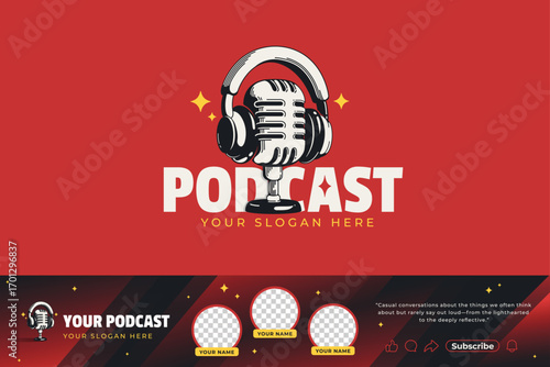 set Microphone radio podcast logo design