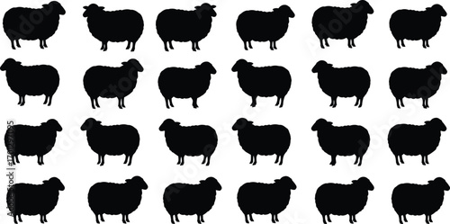 Black sheep silhouette pattern, farm animal illustration, livestock background, wool sheep outline design, domestic animal graphic, nature farming concept, vector art