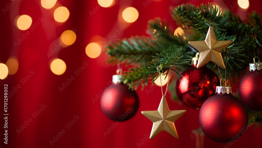 Obraz premium Christmas ornaments on red background