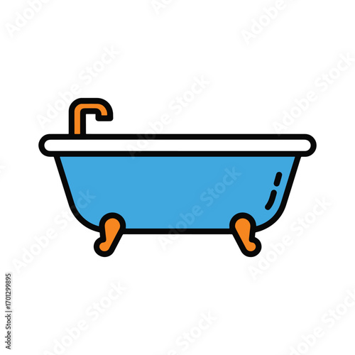 flat vector bathtub with elegant faucet and claw feet