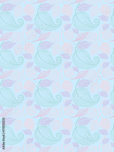 Leaf tropical seamless pattern line art element abstract.Leaves botanical hand drawn pastel color vector background.Foliage outlines flat style autumn illustration.Design for print,textile,wrap,paper.