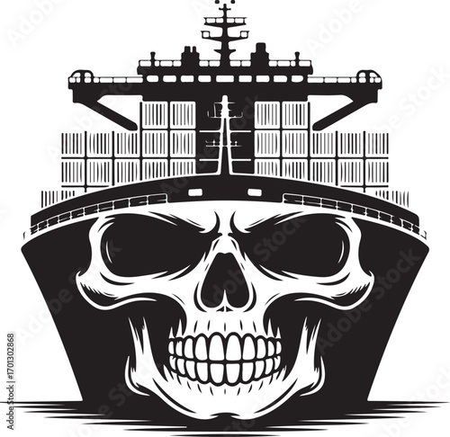 Skull and Container Ship Silhouette with Skull Face Design cargo ship skeleton