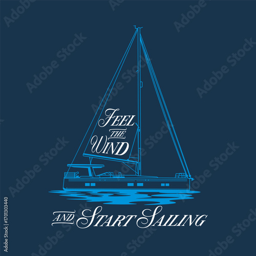 Sail boat trip illustration, perfect for t shirt design 