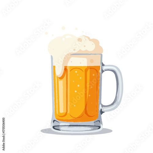 Flat vector illustration of a single frothy beer mug with foam.