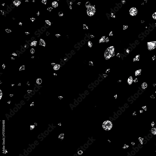 Diamonds falling, dark background, luxury texture