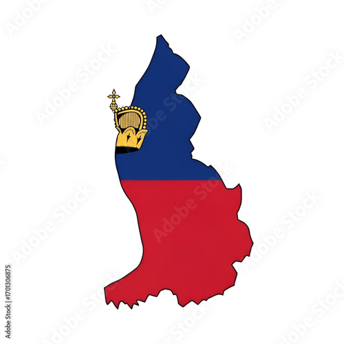 High Definition Flat Vector Map of Liechtenstein with National Flag Design Isolated on White Background