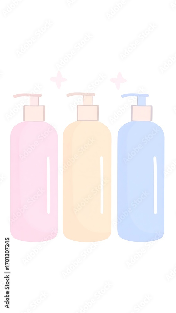 Pastel lotion bottles, studio shot, clean background, product display