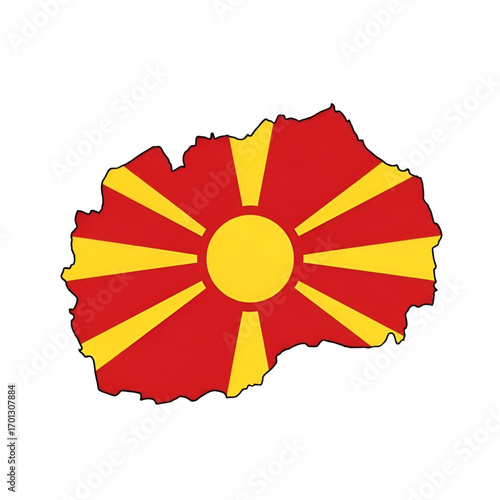 High Definition Flat Vector Map of North Macedonia with National Flag Design Isolated on White Background