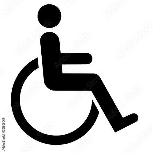 Accessibility Symbol – “A black-and-white, flat, simplified wheelchair symbol, emphasizing clarity and function, without depth or decorative details.”