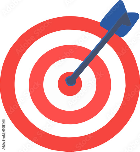 Illustration of a red and white target with an arrow hitting the bullseye, symbolizing success, achievement, and focus.