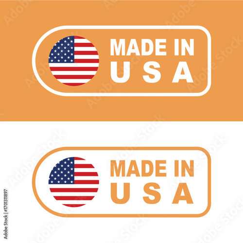Made in usa labels with american flag design on orange and white background Vector