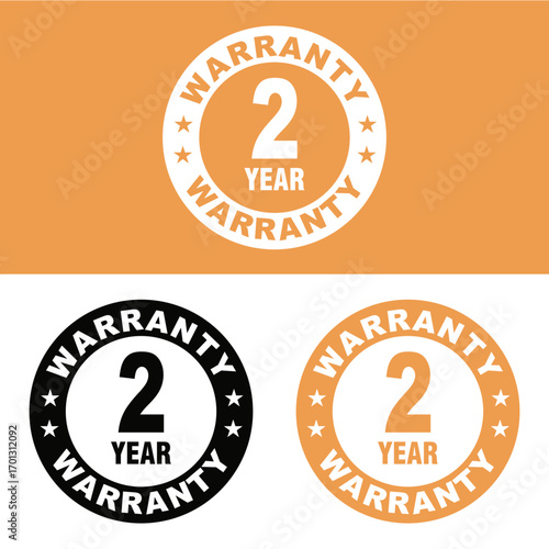 Two year warranty seal in orange black and white offers product guarantee Vector