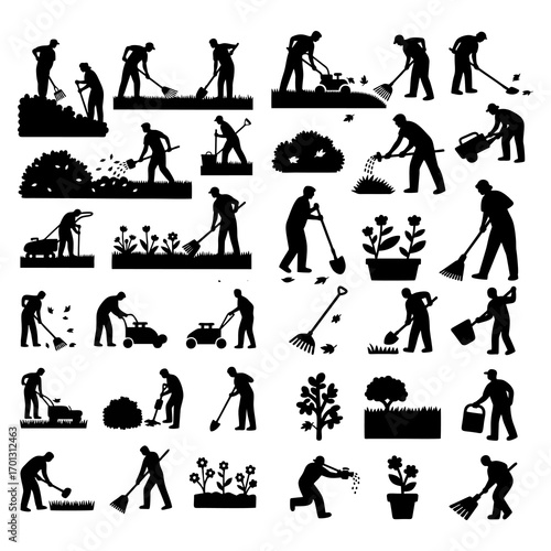  Black Silhouette Gardeners and Gardening