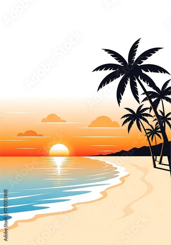 Captivating tropical sunset scenery with palm trees on sandy beach