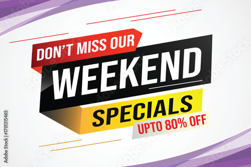 Weekend Special sale tag. Banner design template for marketing. Special offer promotion retail. background banner modern graphic design for advertising store shop, online store, website, landing page 