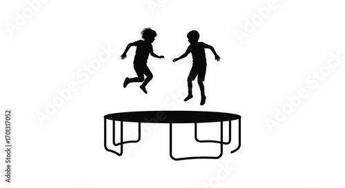 children jumping high above trampoline silhouette