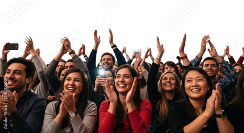 A vibrant group of diverse people smile, dance, and have fun together at a party
