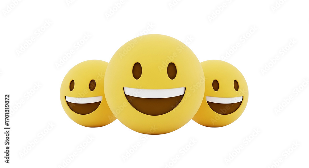 Fototapeta premium A yellow smiling emoji face icon expressing joy and happiness