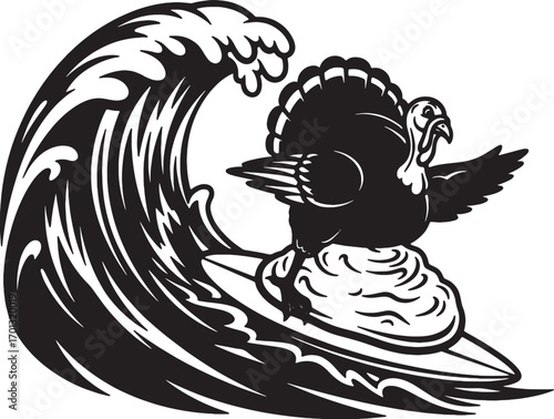 Surfing Turkey Thanksgiving Holiday Fun Surfboard Illustration