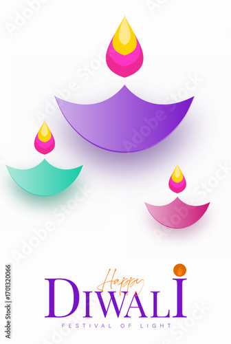 Happy Diwali Poster with Diya Lamp Vector Illustration. Indian festival of lights Design. Suitable for Greeting Card, Banner, Flyer, Template.