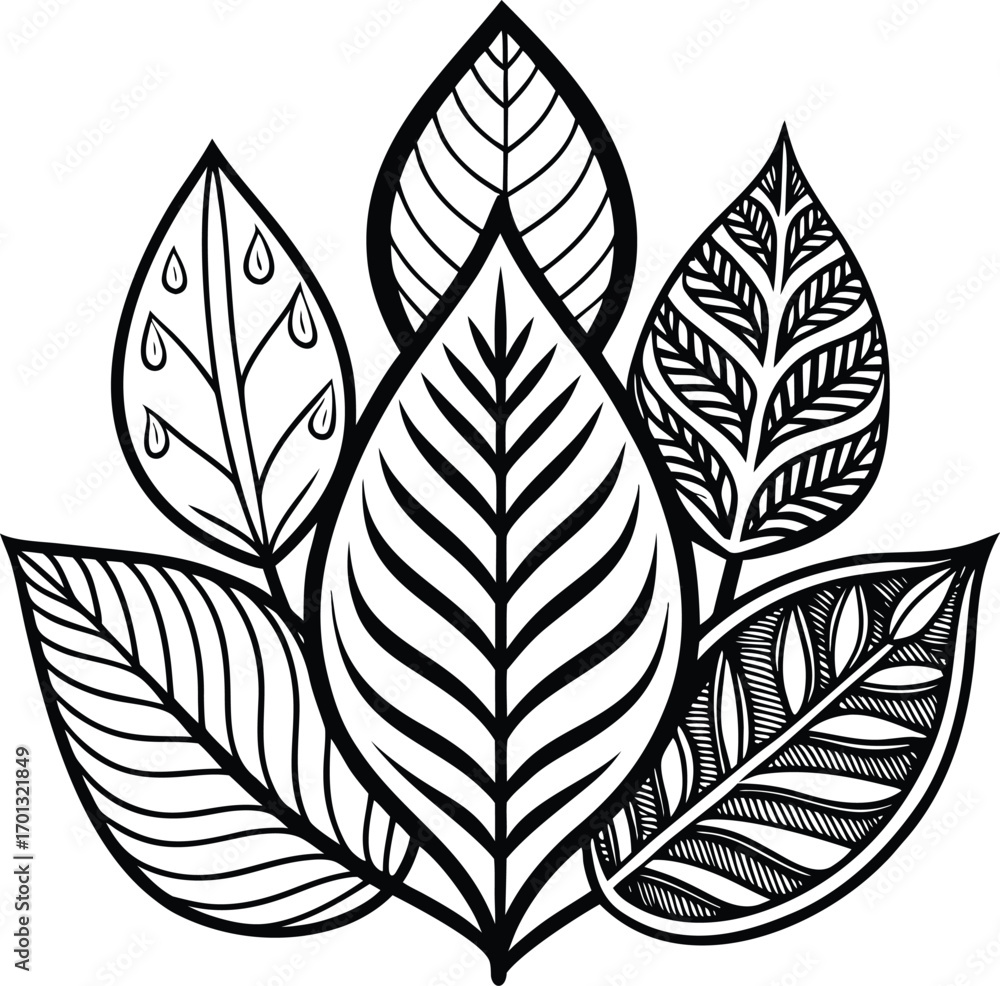 Fototapeta premium Black and white seamless floral vintage feather pattern with a silhouette of a leaf and a bird drawing for decoration.