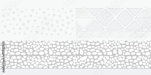 Abstract patterns featuring a gradient of circles geometric shapes and a stone texture